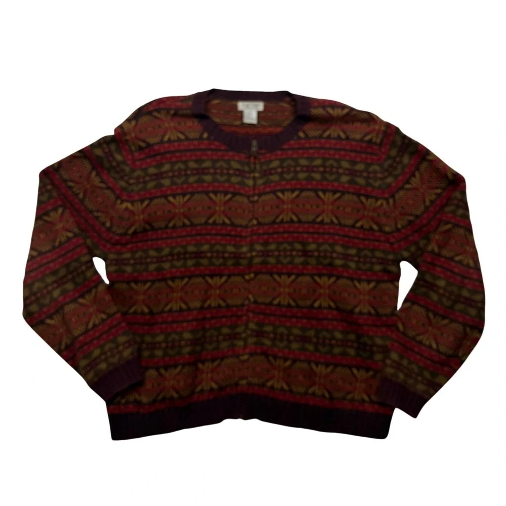 Vintage 90s SKYR Fair Isle Full Zip Cardigan Sweater Ramie Cotton L